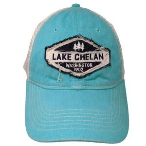 Blue 84 Lake Chelan Washington Trucker Hat One Size Mesh Adjustable Patch White